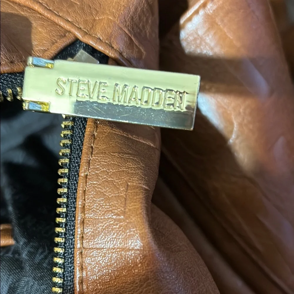 Steve Madden Brown Logo Embossed Backpack – Faux Leather Daypack